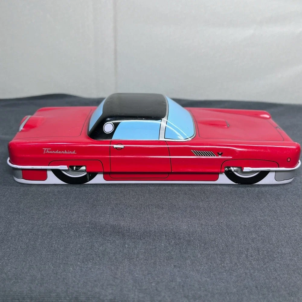 Ford Thunderbird Red Metal Car Storage Tin Pencil Box 8 Inch Vintage Aesthetic